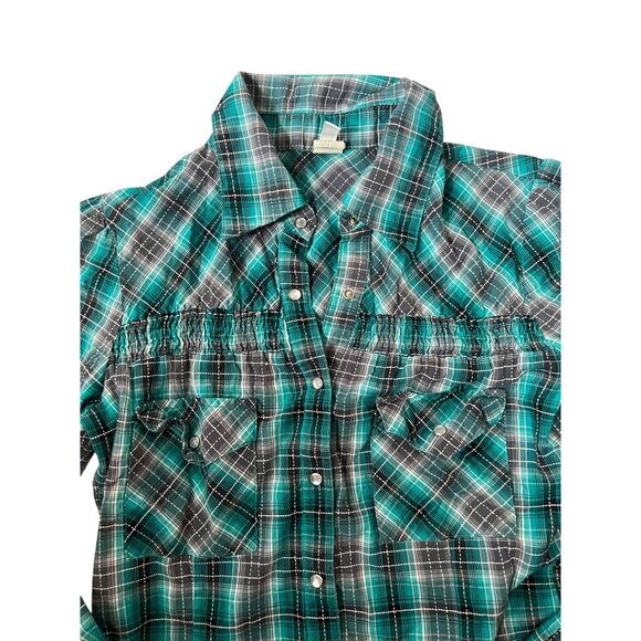 Full Tilt Blue Long Sleeve Plaid Shirt Western Top Women's Size M Snap Buttons - Picture 4 of 5